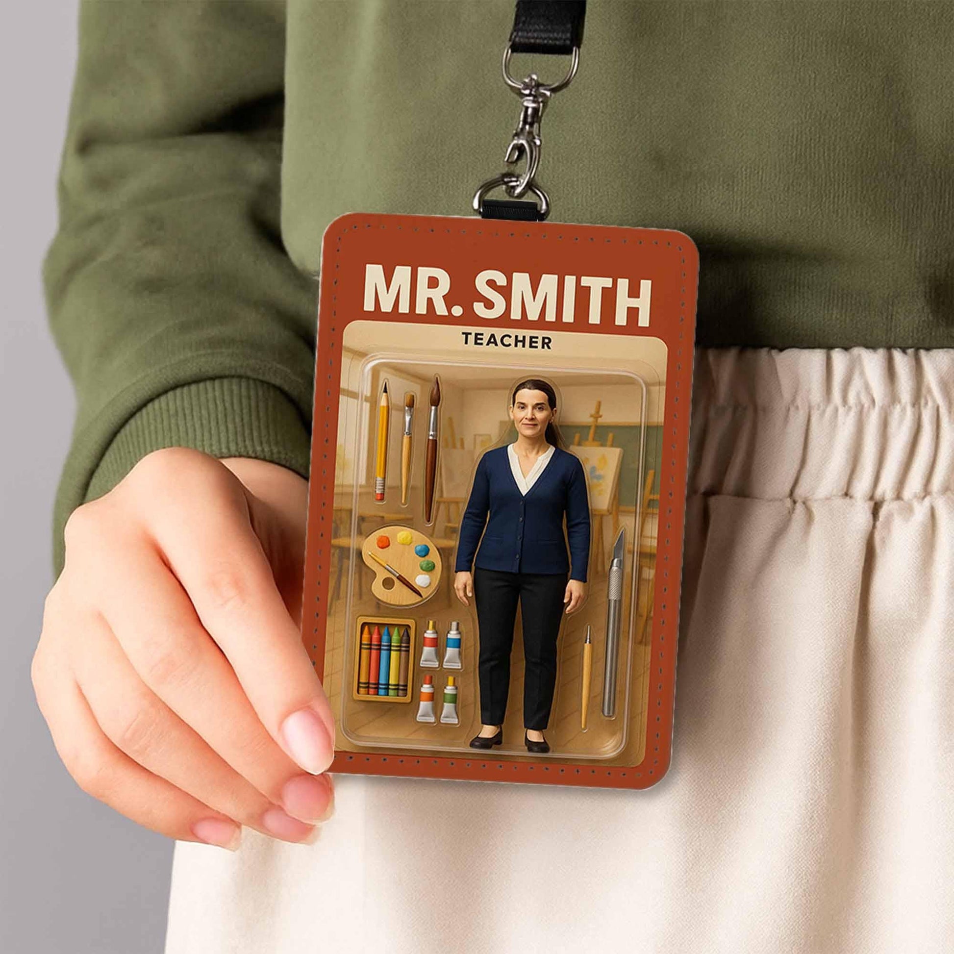 Personalized Art Teacher Badge Holder, Custom Name ID Tag with Paint Palette Design, Back to School Gift for Creative Educators