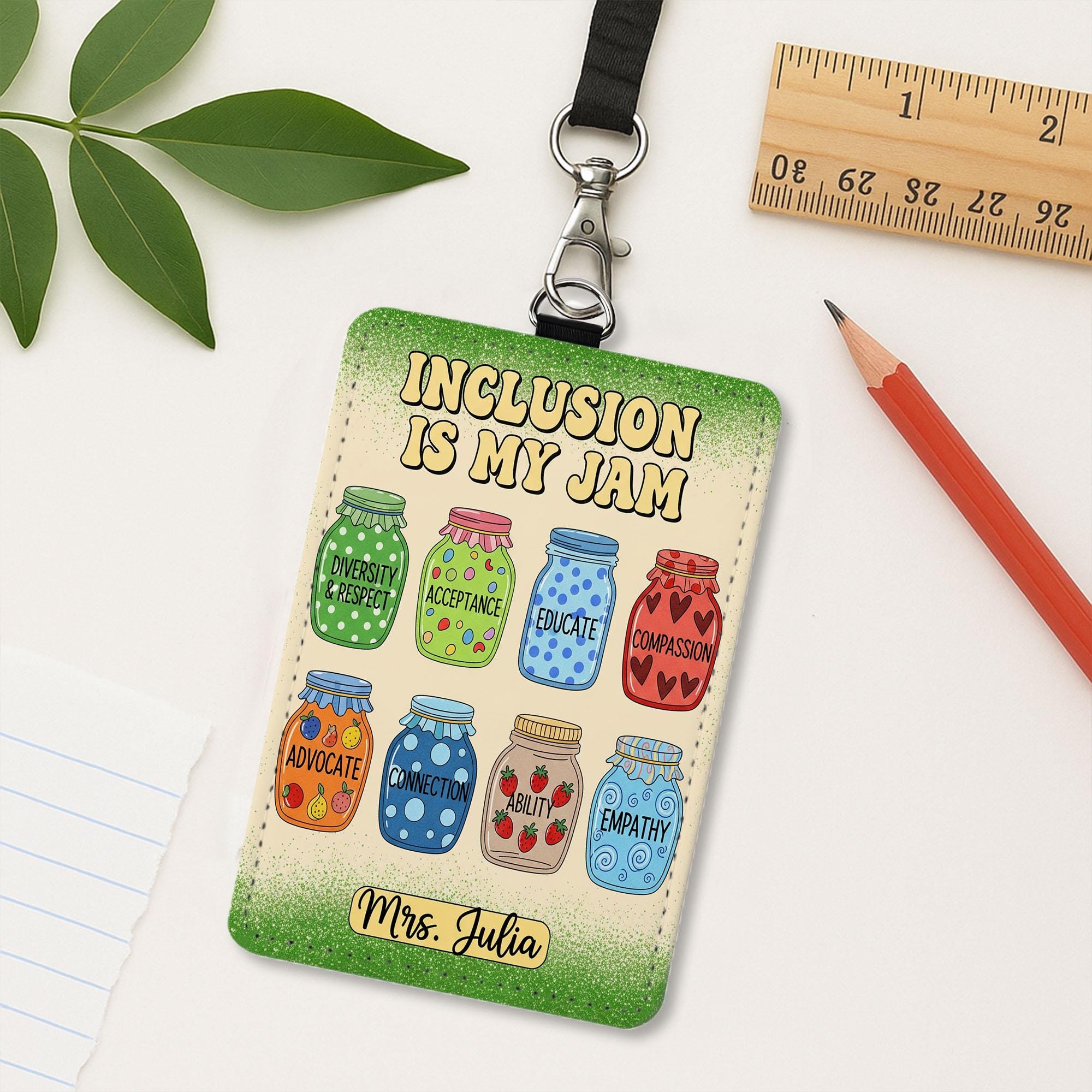 Personalized Teacher Badge Holder, Inclusion Is My Jam Lanyard, Custom Name ID Tag, Back to School Gift, Educator Appreciation