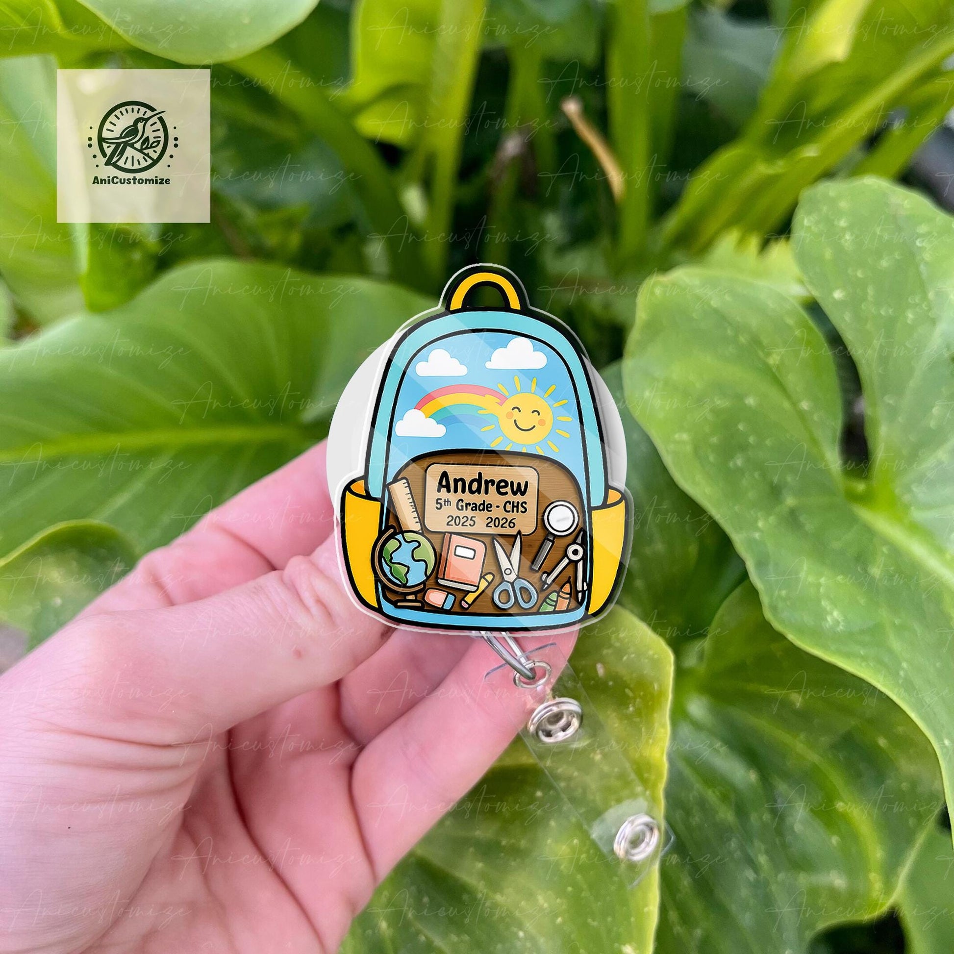 Personalized Backpack Shaker Magnet – Custom Student Name & Grade ID Holder with School Supplies Design, Back to School Gift, School Lockers
