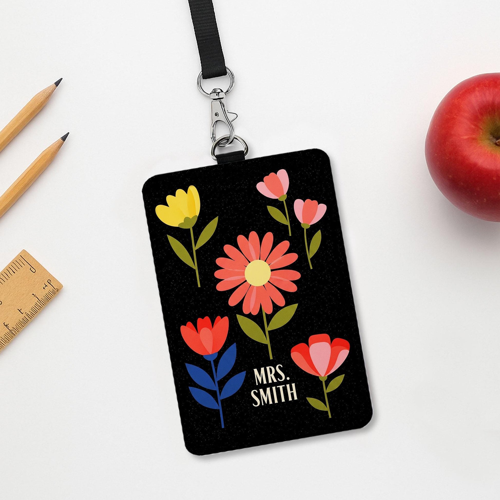 Personalized Teacher Badge Holder, Groovy Floral Custom ID Tag for Teachers, Cute Lanyard Name Badge, Teacher Gift ,for Educators