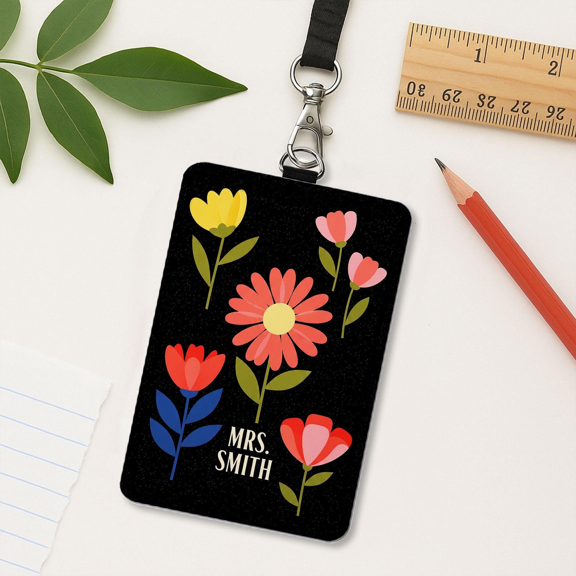 Personalized Teacher Badge Holder, Groovy Floral Custom ID Tag for Teachers, Cute Lanyard Name Badge, Teacher Gift ,for Educators