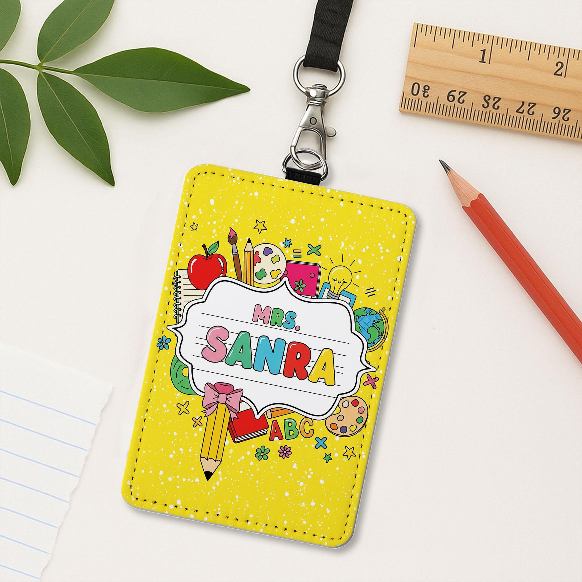 Teacher ID Badge Holder, Custom Name Tag for Teachers, Cute School Lanyard, Back to School Gift, Classroom Accessories, Yellow ID Tag