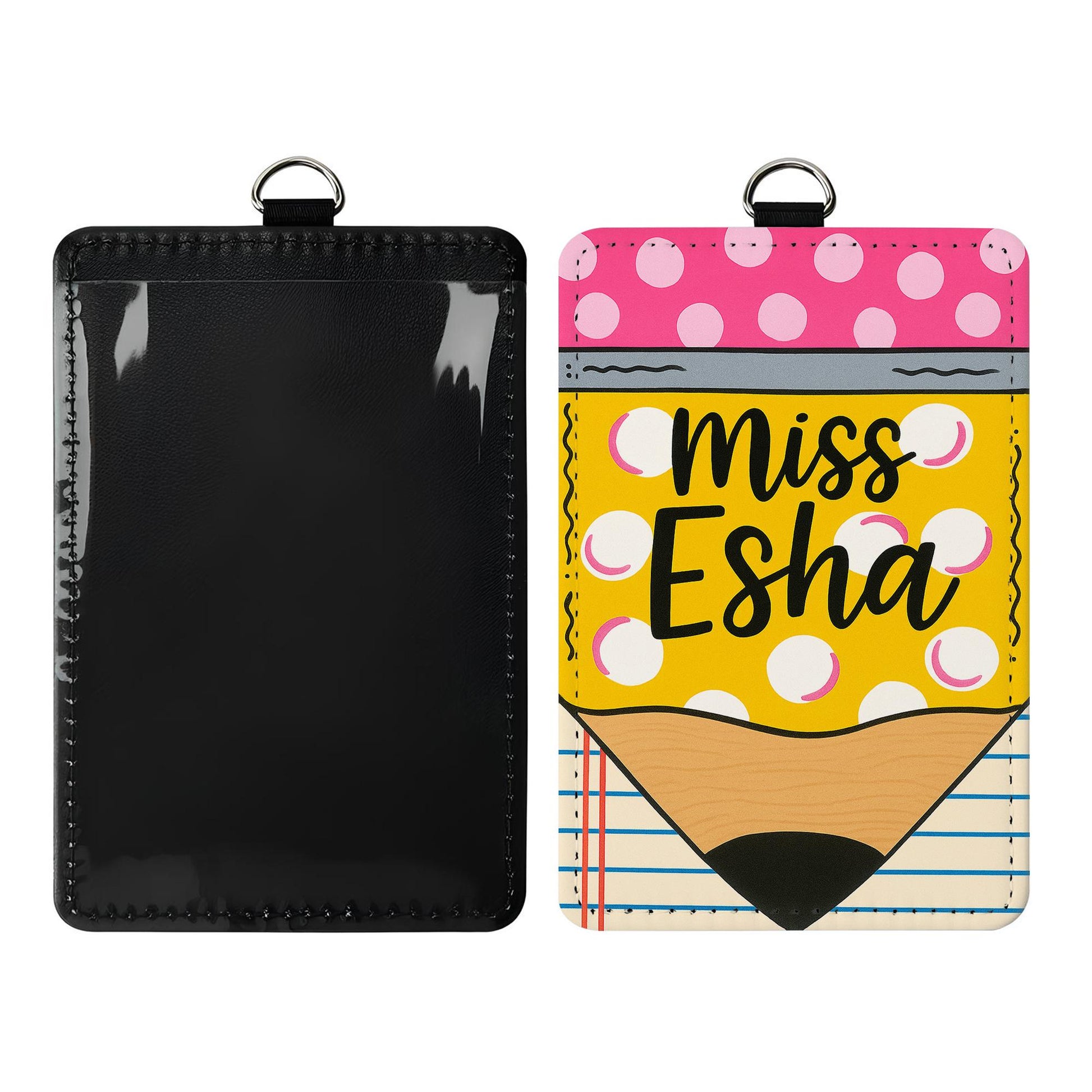 Pencil Teacher Badge Holder, Custom Name ID Tag, Cute Lanyard for Women, Back to School Gift, Miss Esha Name Tag, Teacher Accessory