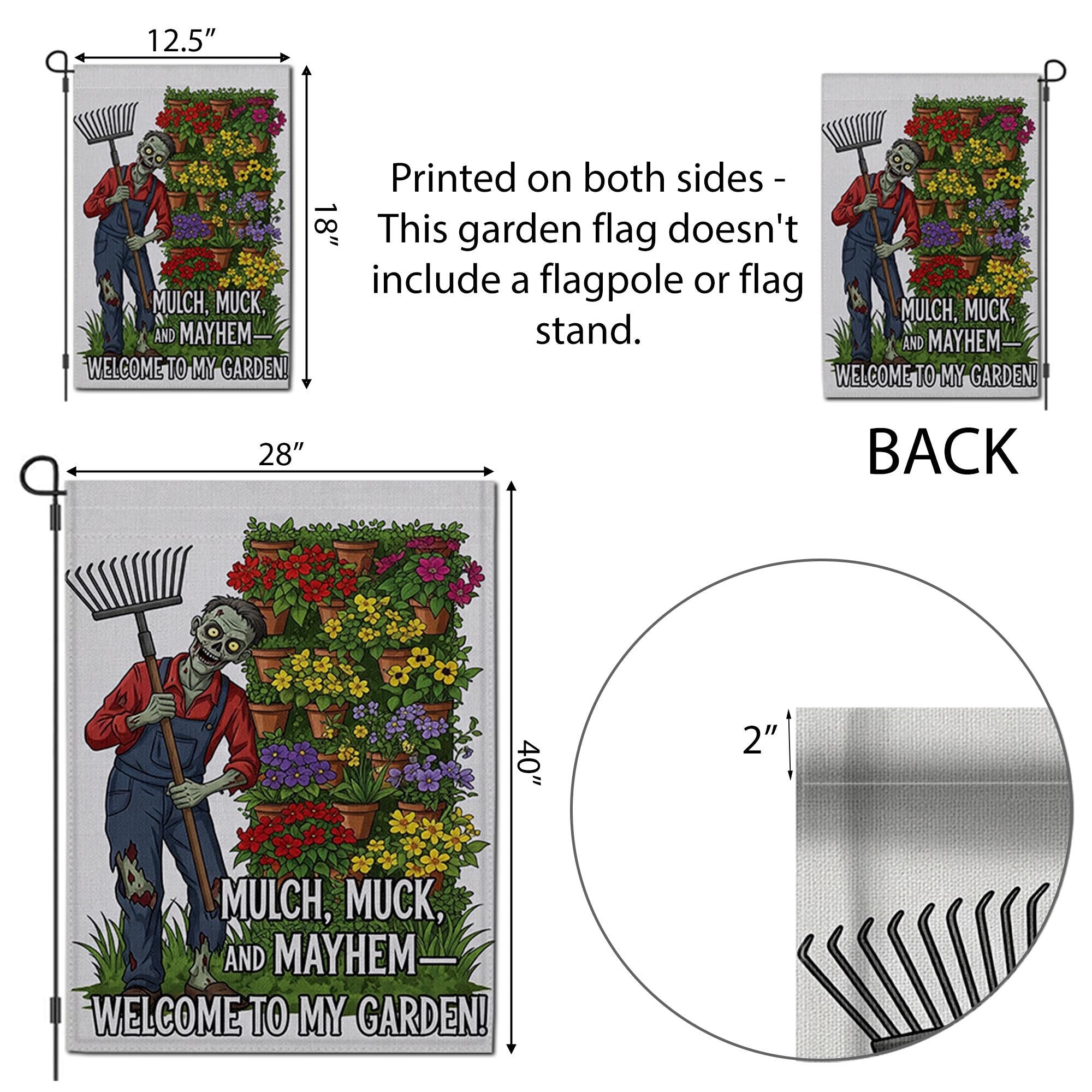 Zombie Garden Flag – Mulch Muck and Mayhem Funny Outdoor Decor, Welcome to My Garden Sign, Spooky Halloween Yard Flag