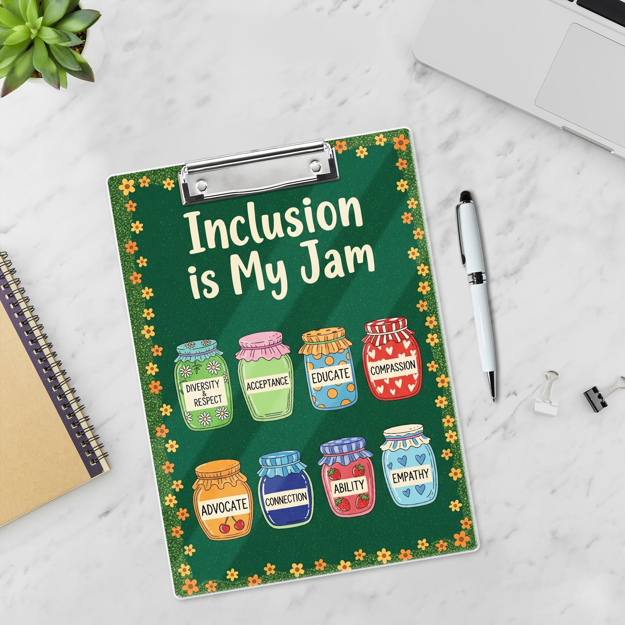 Inclusion Is My Jam Teacher Clipboard – Diversity & Acceptance Jar Design – Inspirational Classroom Gift for Educators, Counselors, Teachers
