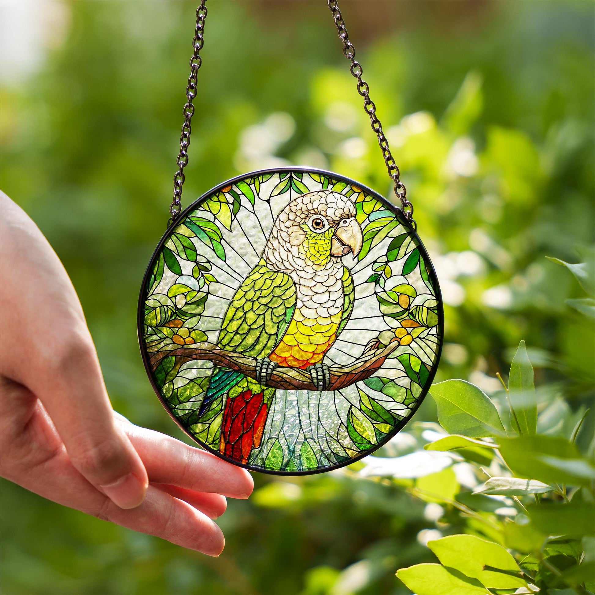 Glass Suncatcher Conure Bird Decor, Colorful Handcrafted Sun Catcher for Bird Nerds, Unique Home Accent & Gift for Mom