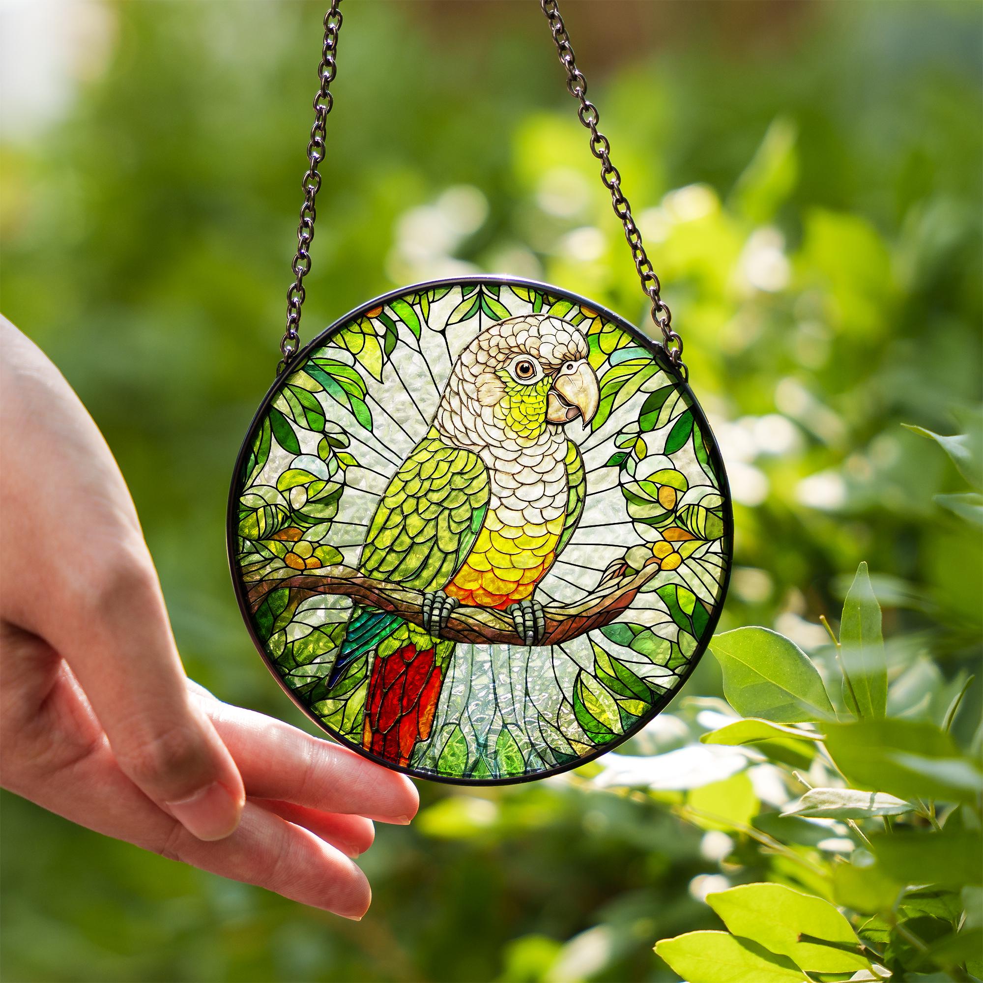 Glass Suncatcher Conure Bird Decor, Colorful Handcrafted Sun Catcher for Bird Nerds, Unique Home Accent & Gift for Mom