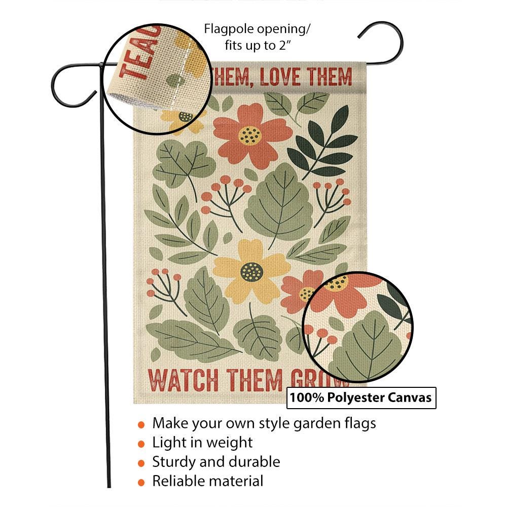 Teach Love Grow Garden Flag, Teacher Appreciation Gift, Botanical Yard Decor, Classroom Outdoor Banner, School Flag