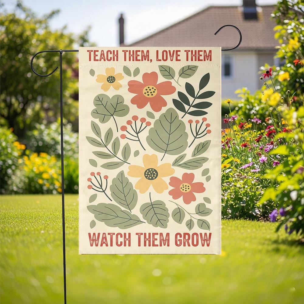 Teach Love Grow Garden Flag, Teacher Appreciation Gift, Botanical Yard Decor, Classroom Outdoor Banner, School Flag