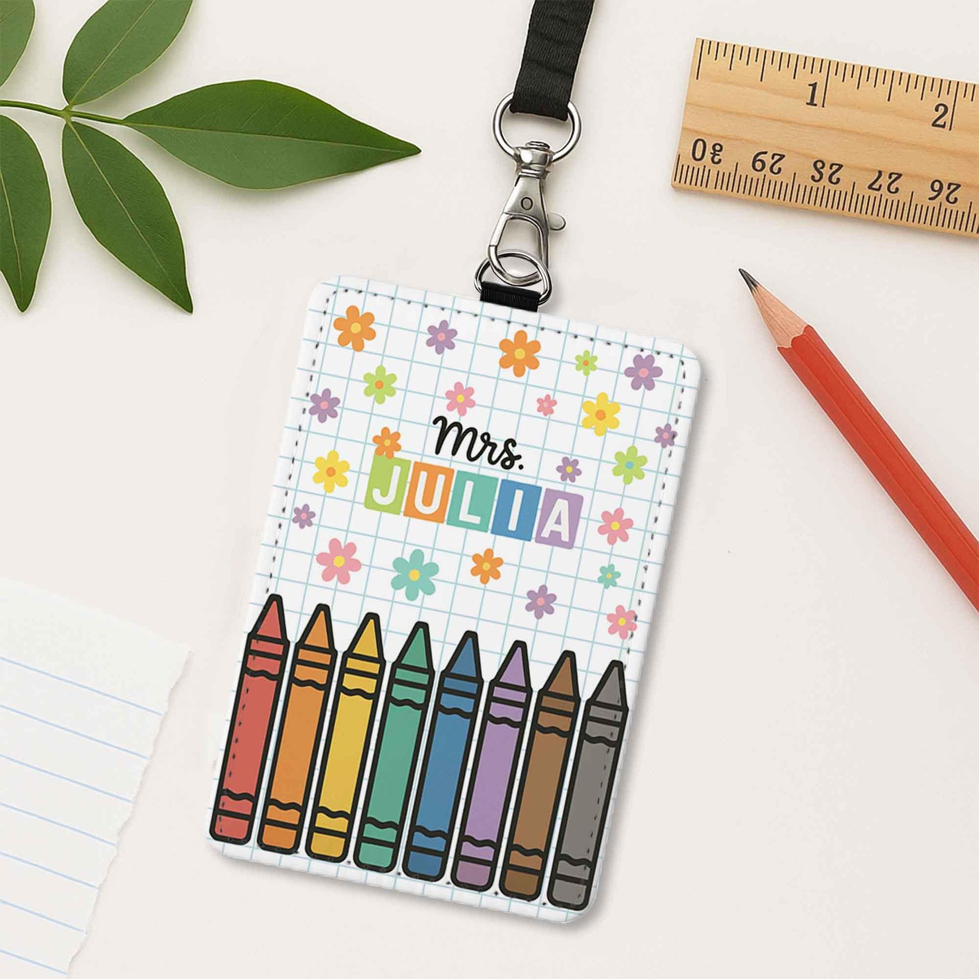 Personalized Teacher Badge Holder, Crayon Lanyard, Custom ID Holder, Educator Gift, Classroom Accessory, Back to School