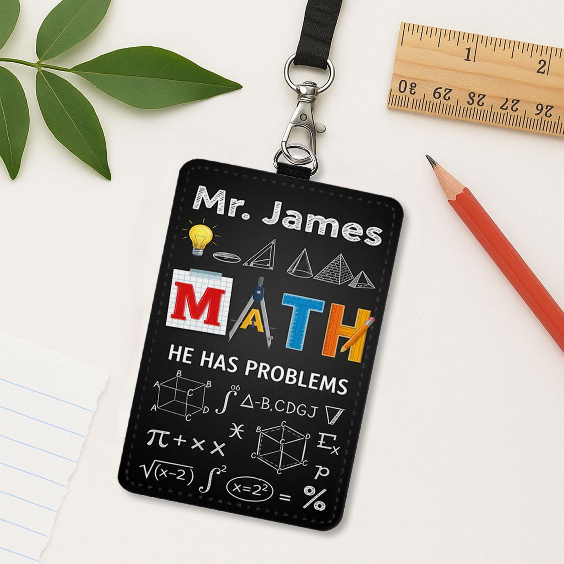 Personalized Math Teacher Badge Holder, Custom ID Card, Math Formulas Lanyard, STEM Educator Gift, Back to School