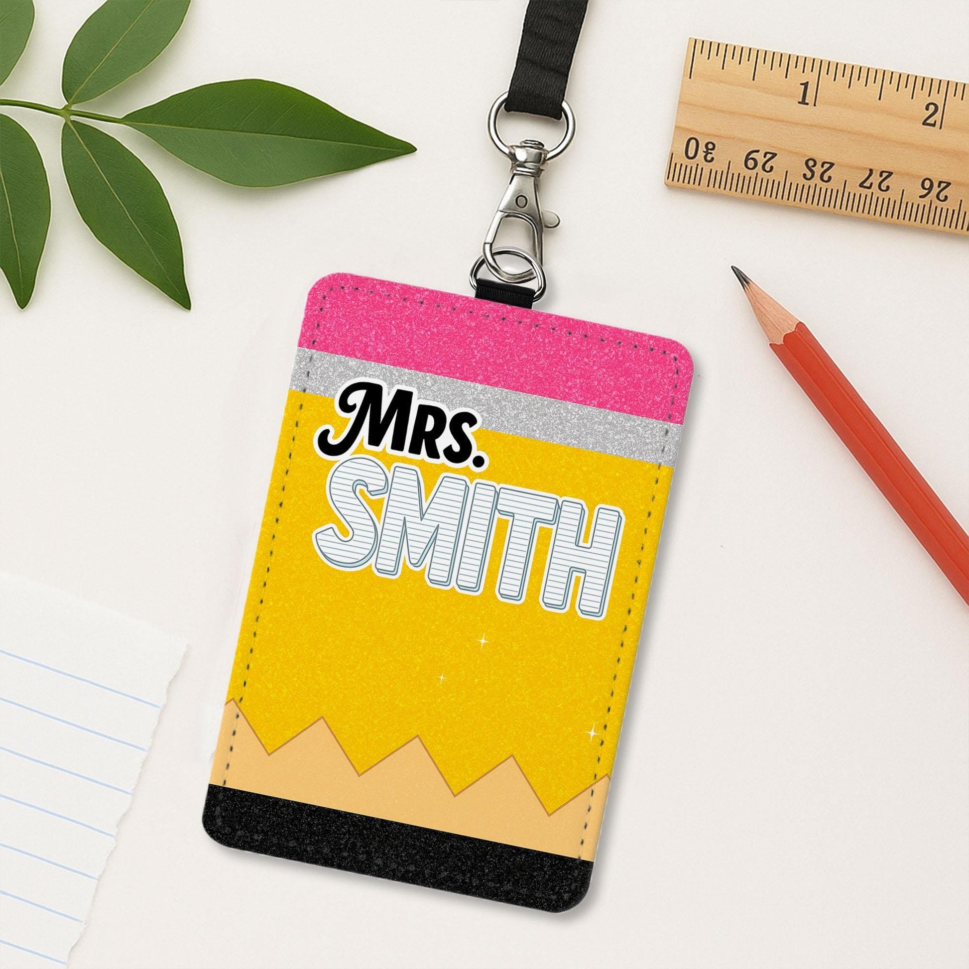 Personalized Pencil Teacher Badge Holder, Custom Name ID Holder, Educator Gift, Back to School