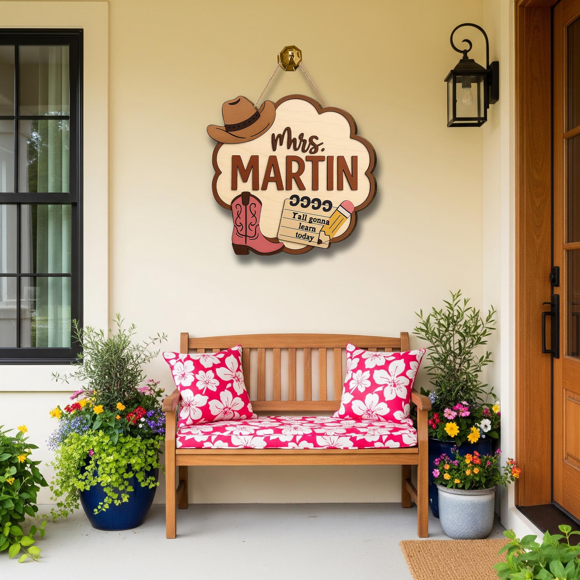 Personalized Teacher Name Sign for Door, Western Classroom Decor, Custom Mrs. Last Name Hanger, Back to School Teacher Gift Idea
