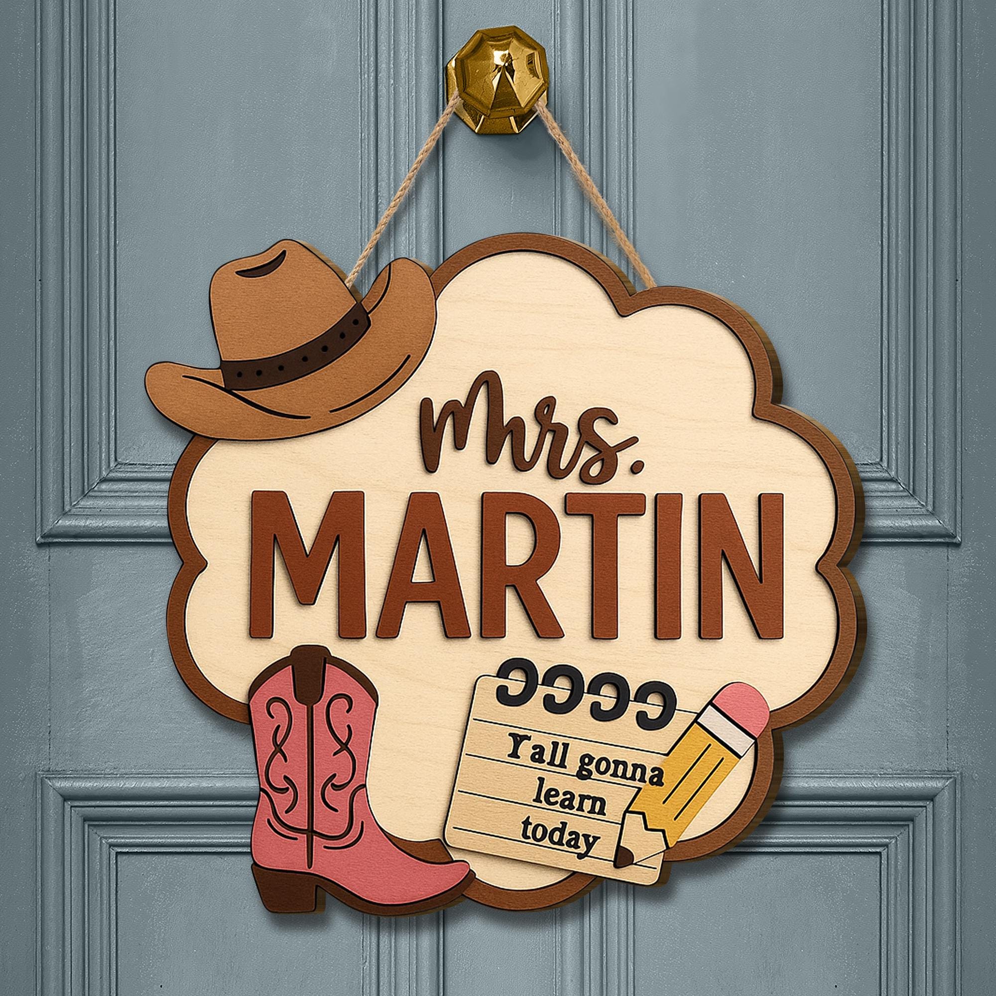 Personalized Teacher Name Sign for Door, Western Classroom Decor, Custom Mrs. Last Name Hanger, Back to School Teacher Gift Idea