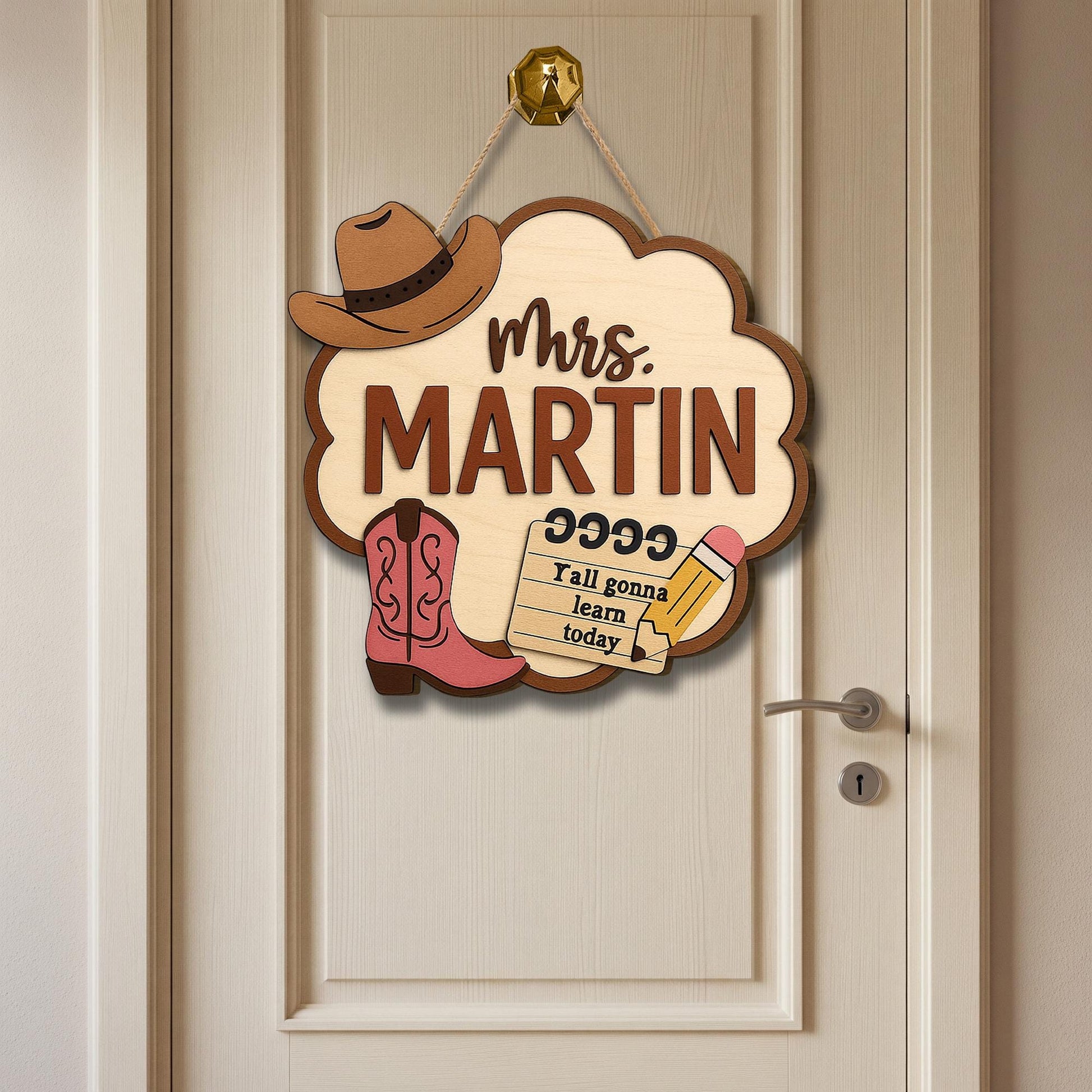 Personalized Teacher Name Sign for Door, Western Classroom Decor, Custom Mrs. Last Name Hanger, Back to School Teacher Gift Idea