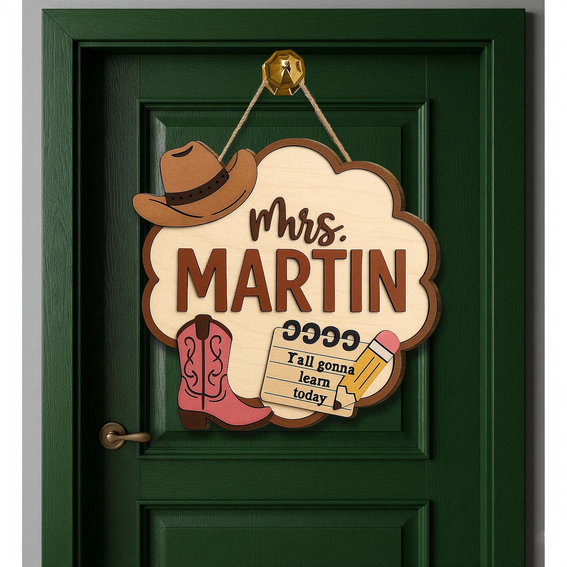 Personalized Teacher Name Sign for Door, Western Classroom Decor, Custom Mrs. Last Name Hanger, Back to School Teacher Gift Idea