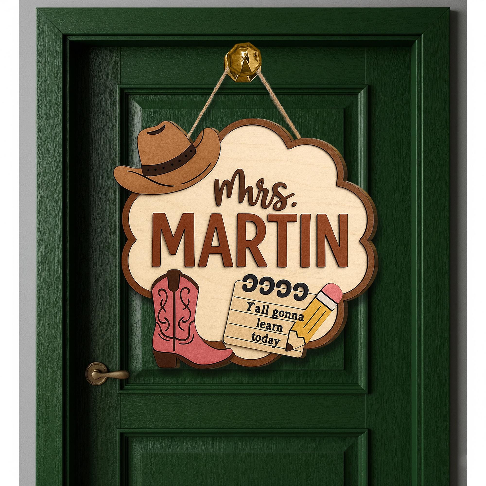 Personalized Teacher Name Sign for Door, Western Classroom Decor, Custom Mrs. Last Name Hanger, Back to School Teacher Gift Idea