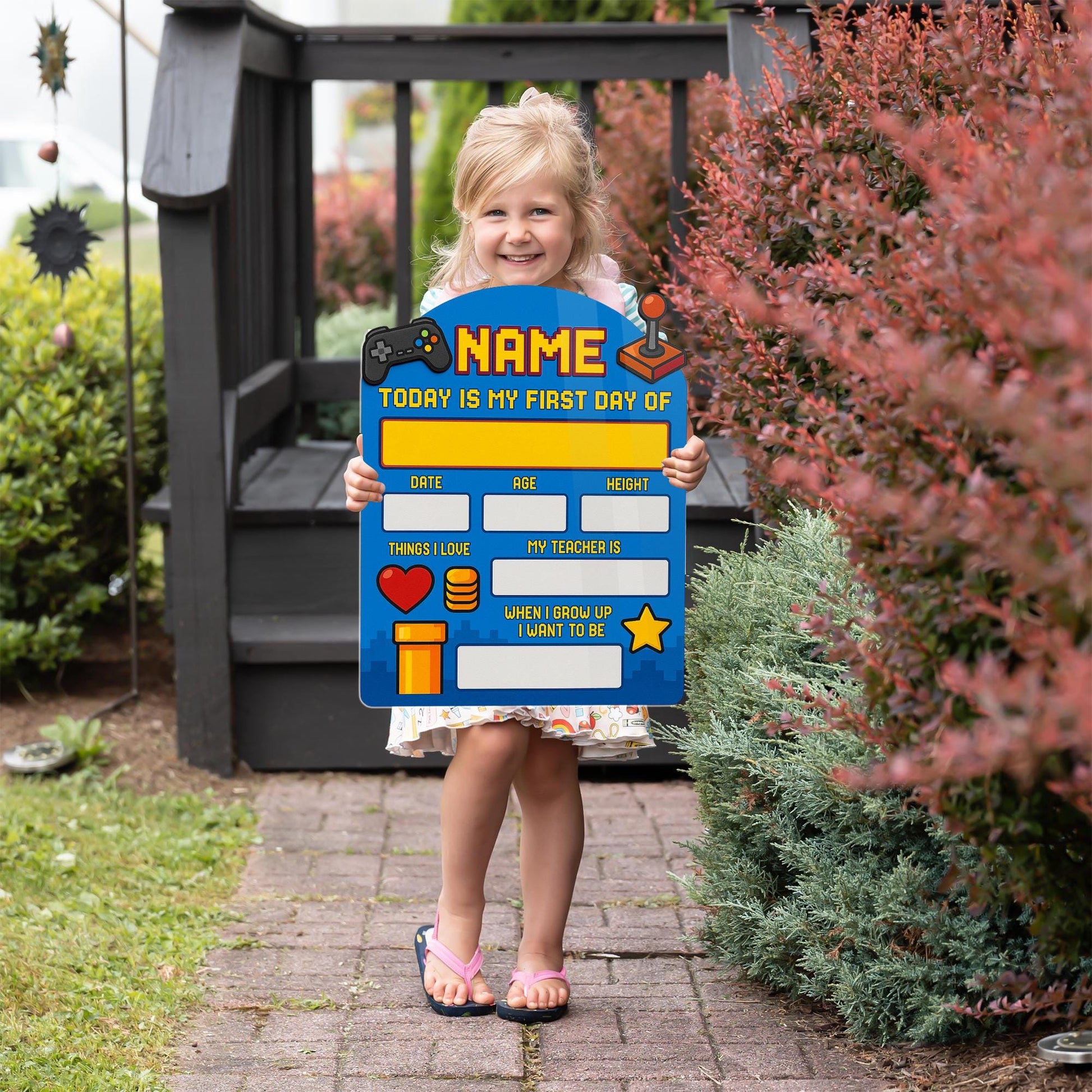 Personalized Gamer First Day of School Sign | Back to School Photo Prop | Video Game Theme Milestone Board | Reusable Keepsake