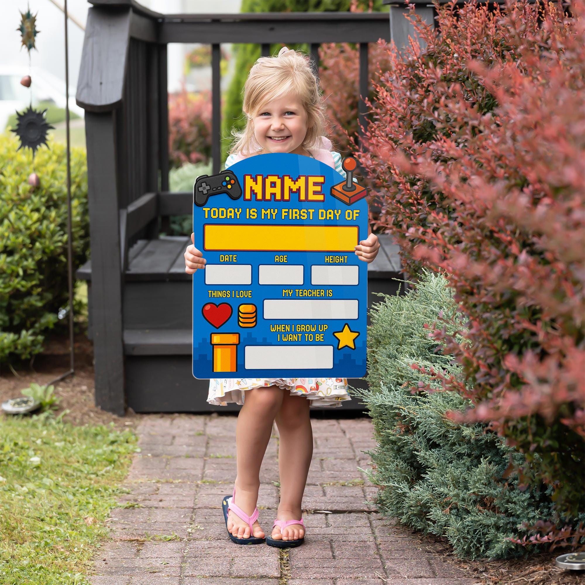 Personalized Gamer First Day of School Sign | Back to School Photo Prop | Video Game Theme Milestone Board | Reusable Keepsake