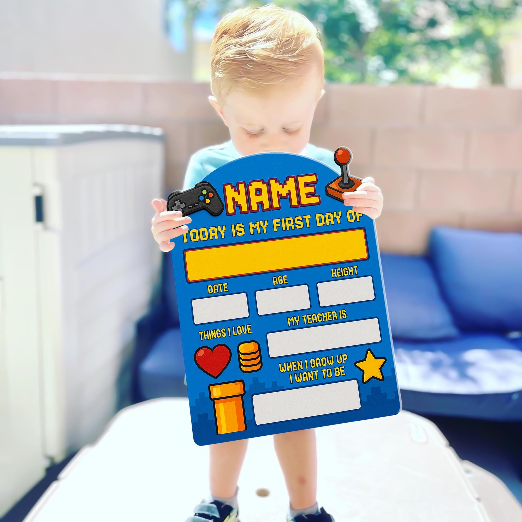 Personalized Gamer First Day of School Sign | Back to School Photo Prop | Video Game Theme Milestone Board | Reusable Keepsake