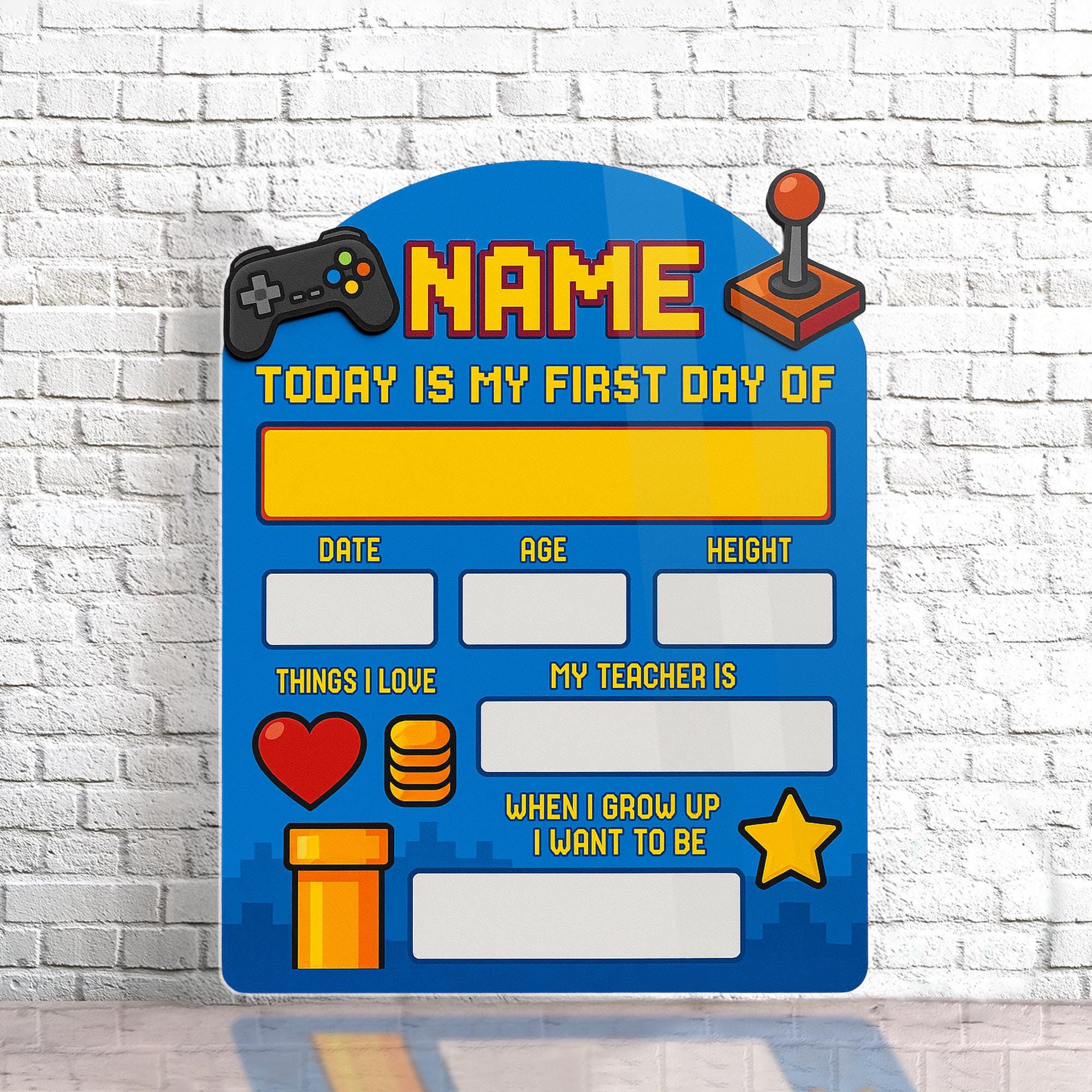 Personalized Gamer First Day of School Sign | Back to School Photo Prop | Video Game Theme Milestone Board | Reusable Keepsake