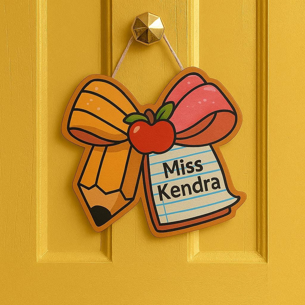 Custom Teacher Door Hanger, Pencil Bow Apple Classroom Sign with Name, Back to School Gift, Personalized Teacher Classroom Decor