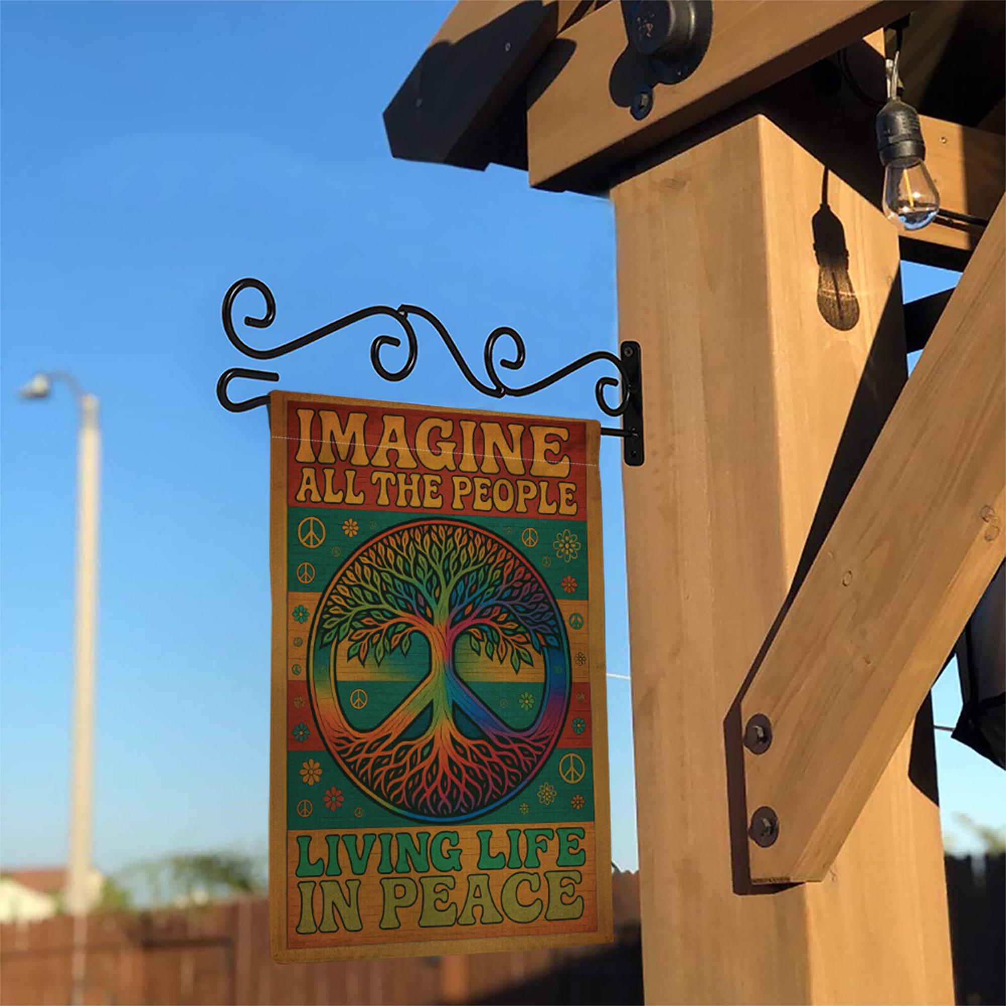 Hippie Garden Flag, Peace Tree Yard Decor, Imagine All the People Sign, Boho Outdoor Banner, Living Life in Peace Gift Idea