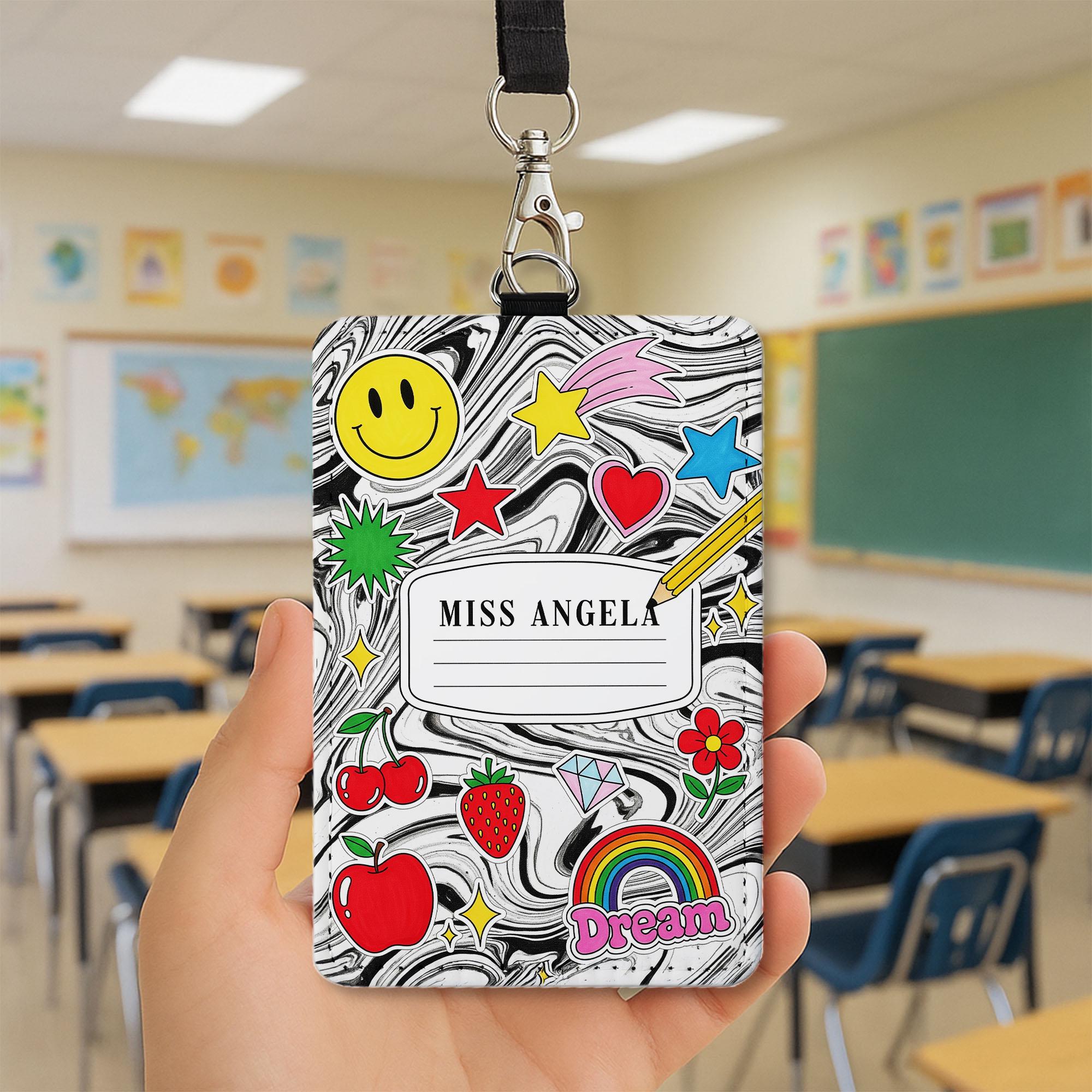 Personalized Teacher Badge Holder, Cute Name Tag Lanyard, Custom ID Holder for Women,Fun School Accessories,Teacher Gift Idea,back to school