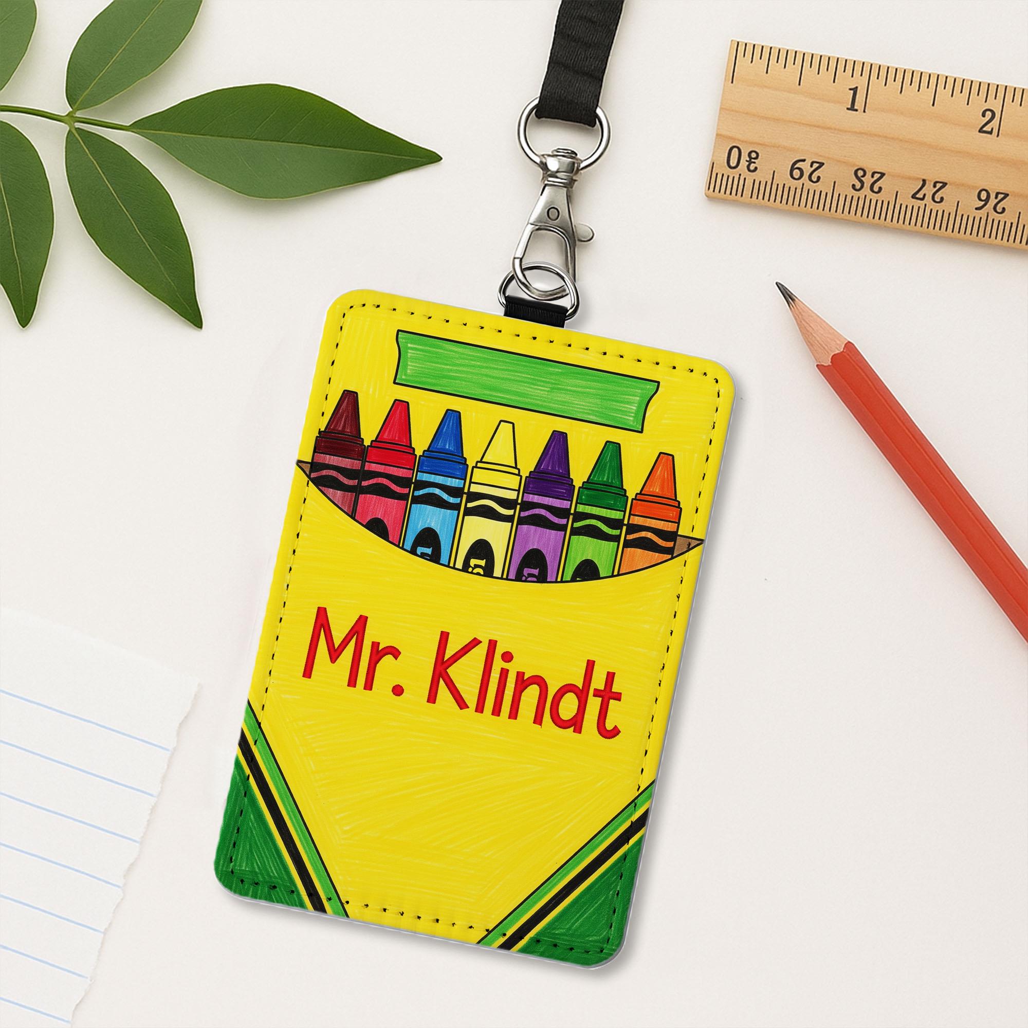 Personalized Crayon Badge Holder, Custom Teacher Name Tag, Colorful ID Lanyard for Classroom, Back to School Gift, Teacher Badge Gift
