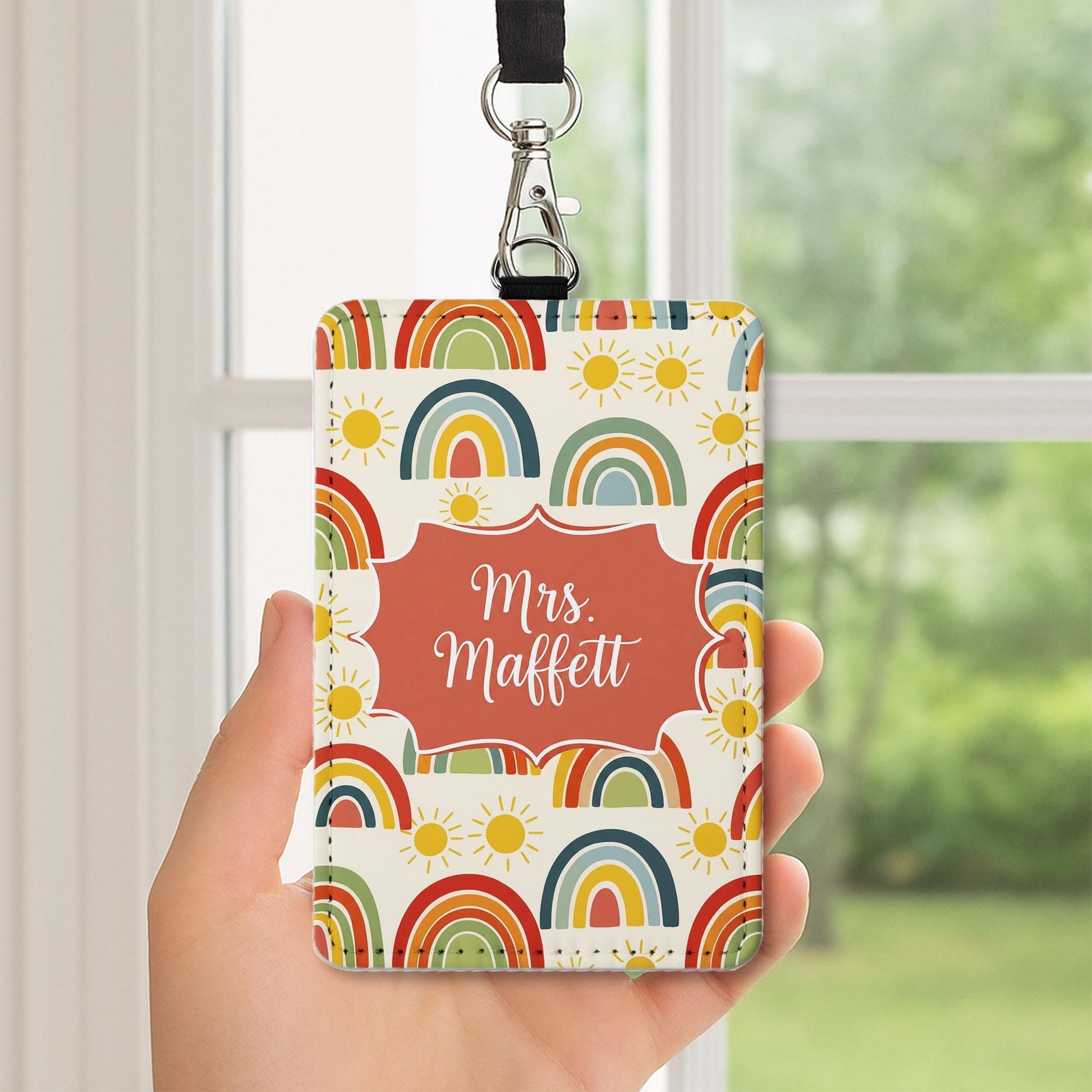Personalized Rainbow Badge Holder, Custom Teacher Name Tag Lanyard, Cute Classroom ID, Back to School Gift, Teacher School Accessory