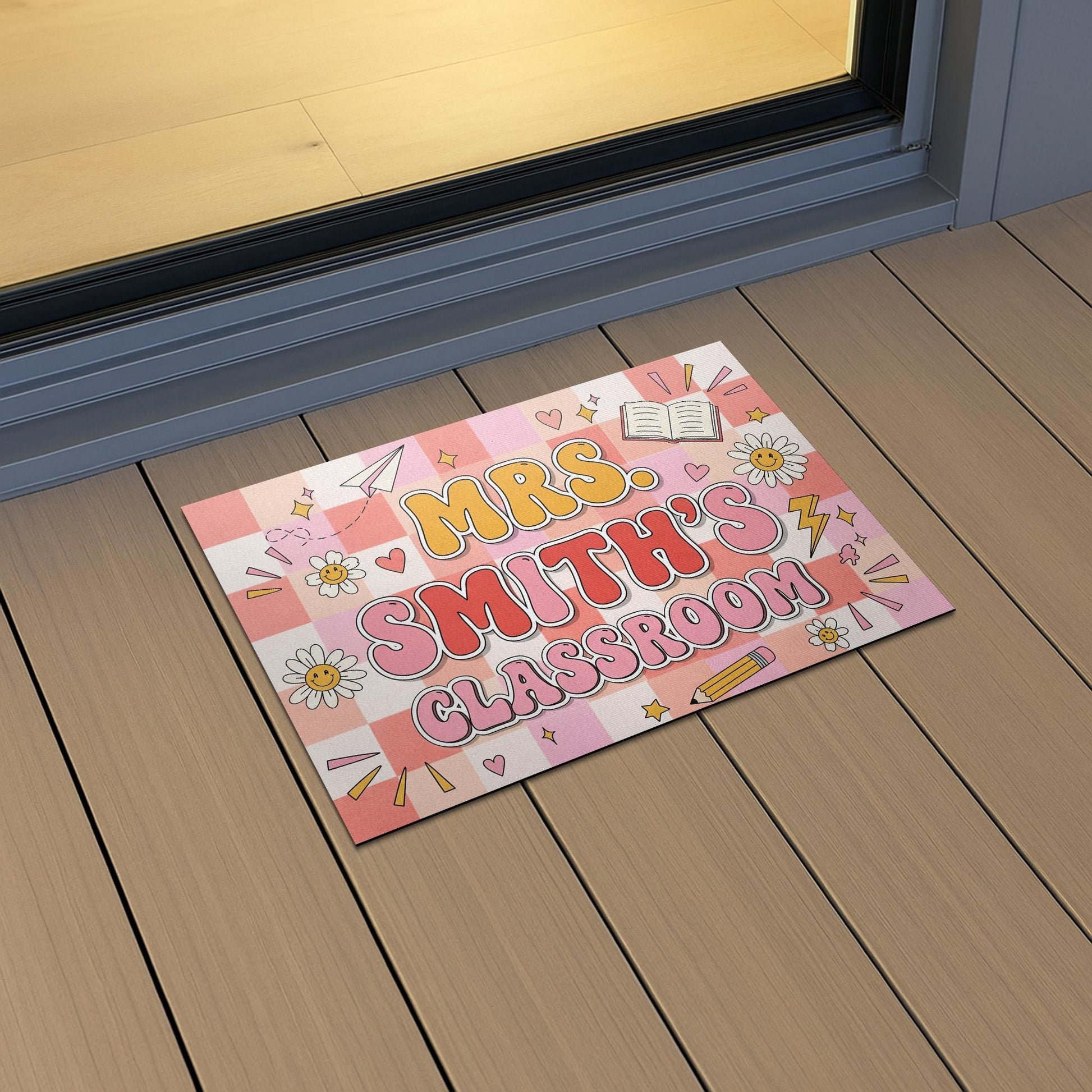 Custom Teacher Classroom Doormat, Classroom Entry Mat, Cute Pink Back to School Rug, Personalized Teacher Door Decor
