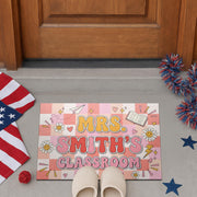 Custom Teacher Classroom Doormat, Classroom Entry Mat, Cute Pink Back to School Rug, Personalized Teacher Door Decor
