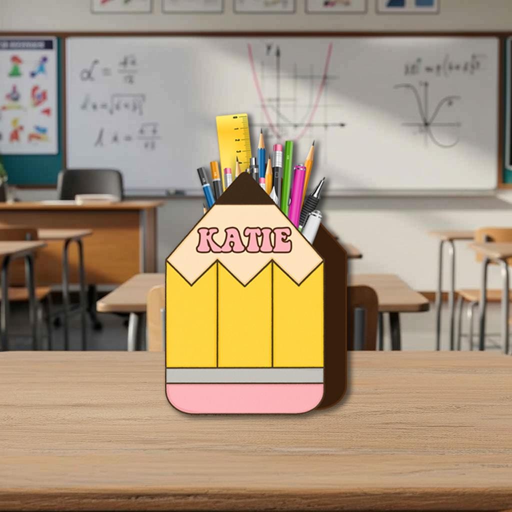 Personalized Pencil Shaped Desk Organizer for Kids, Custom Name Pencil Holder for Teachers, Students, Classroom Decor, Back To School Gift
