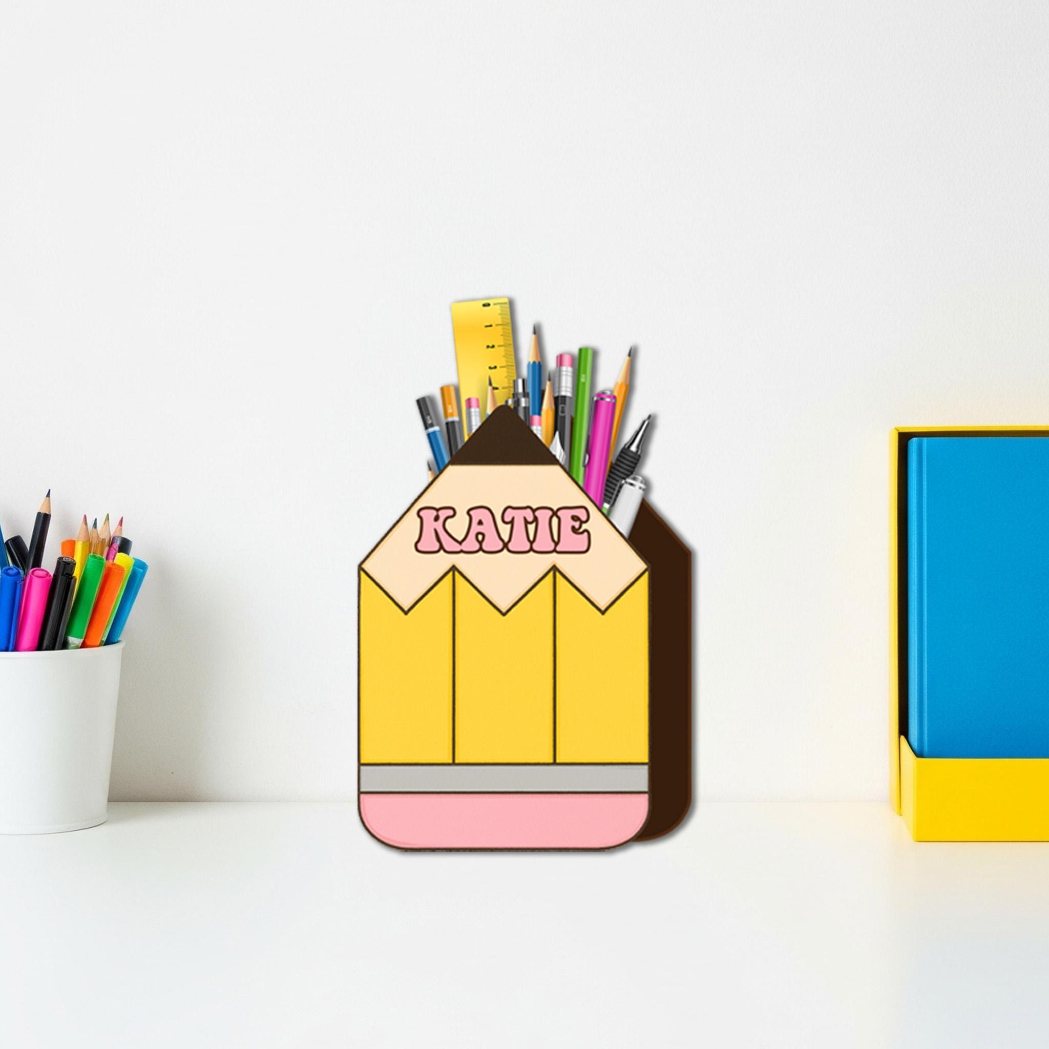 Personalized Pencil Shaped Desk Organizer for Kids, Custom Name Pencil Holder for Teachers, Students, Classroom Decor, Back To School Gift