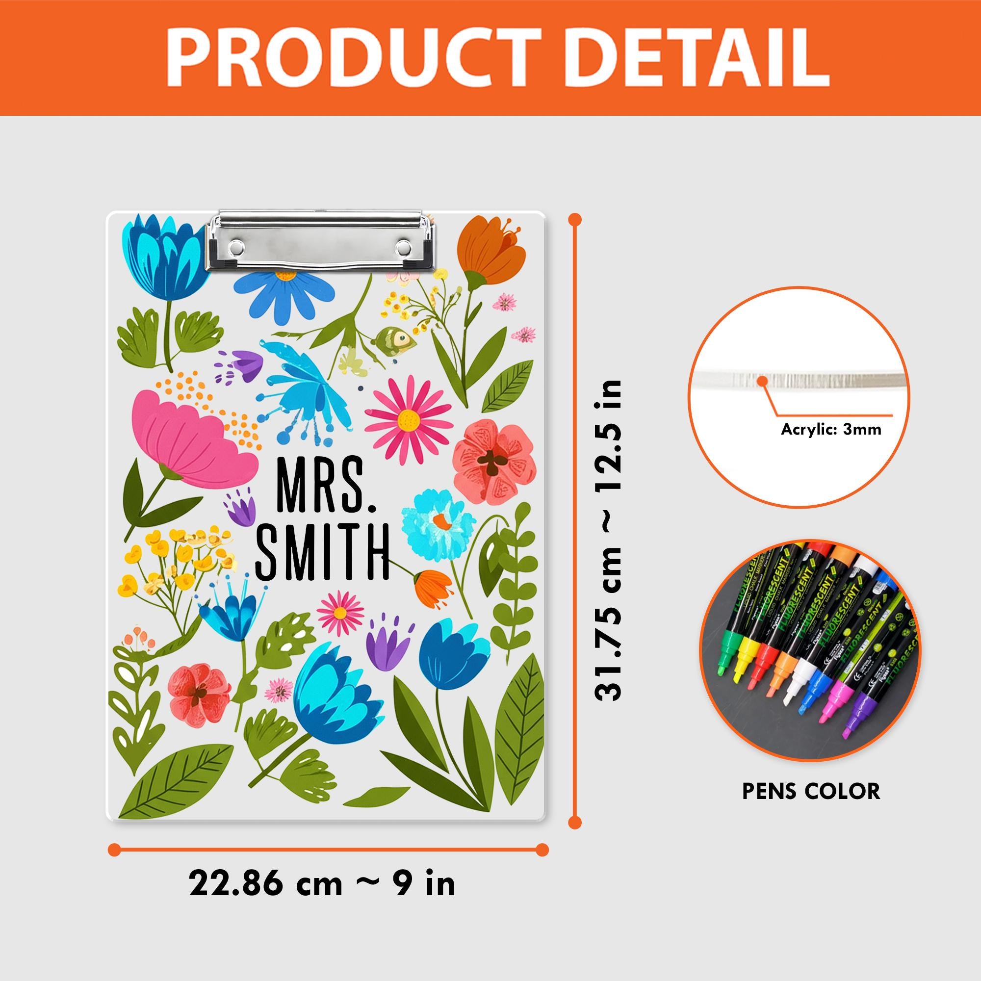 Personalized Teacher Clipboard, Custom Name Clipboard for Teacher, Floral Clipboard Gift, Cute School Office Supplies, Back To School Supply