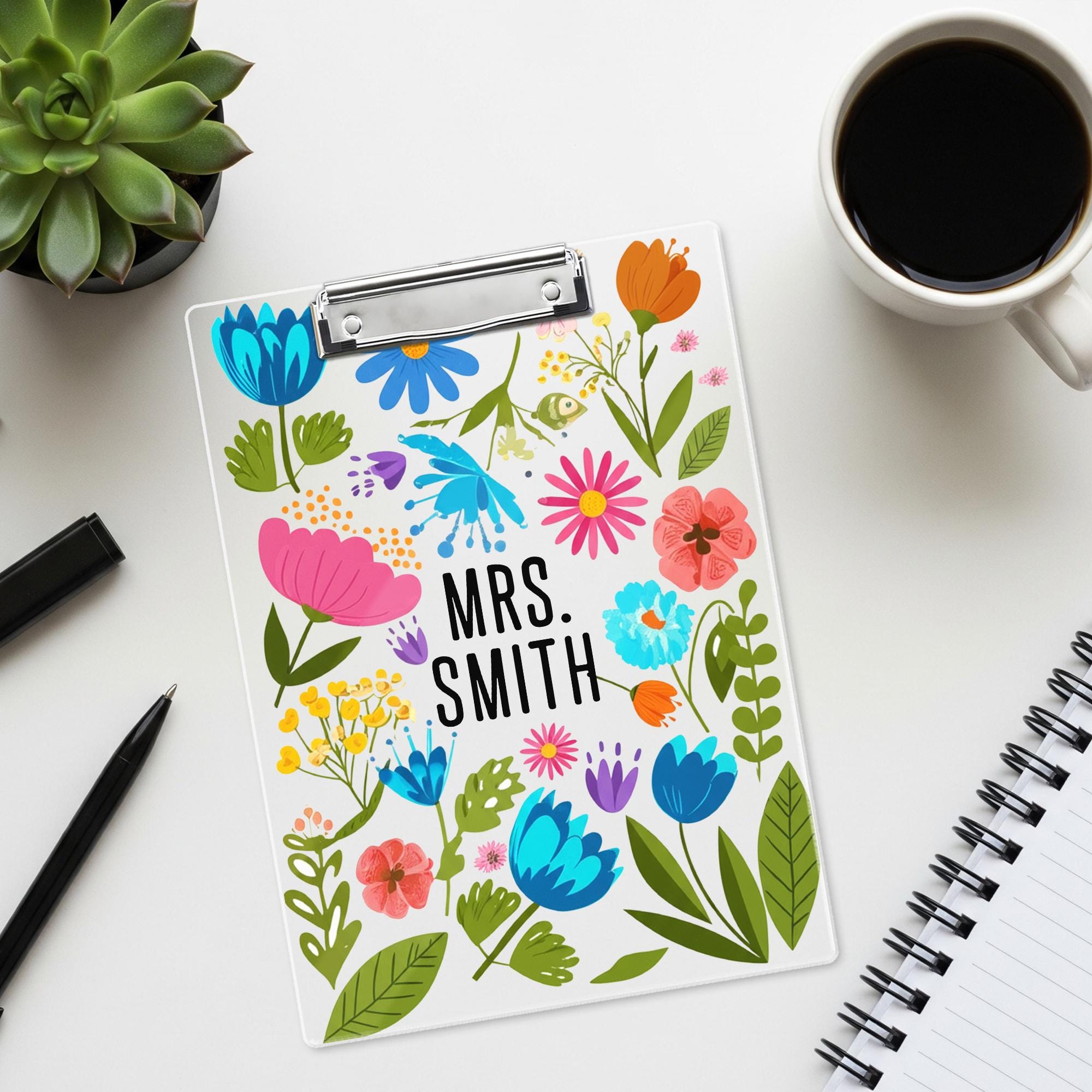 Personalized Teacher Clipboard, Custom Name Clipboard for Teacher, Floral Clipboard Gift, Cute School Office Supplies, Back To School Supply