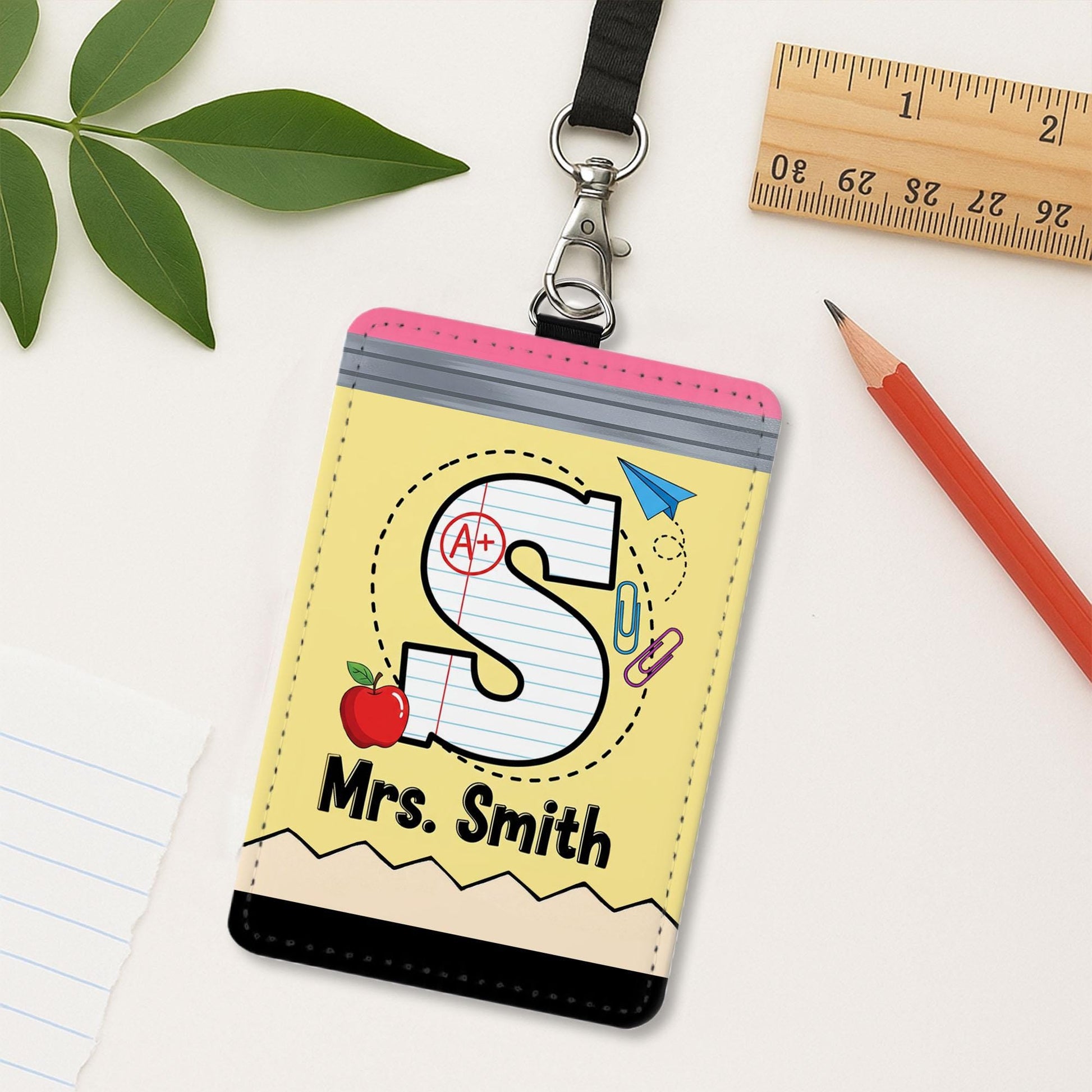Personalized Teacher Pencil Badge Holder, Custom Name ID Holder, Teacher Gift, Classroom Accessory, Back to School