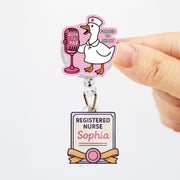 Registered Nurse Badge Reel, Funny RN Goose ID Holder, Personalized Goose Badge, Born to Yap Forced to Chart, Cute Yapper Nurse Gift for Her