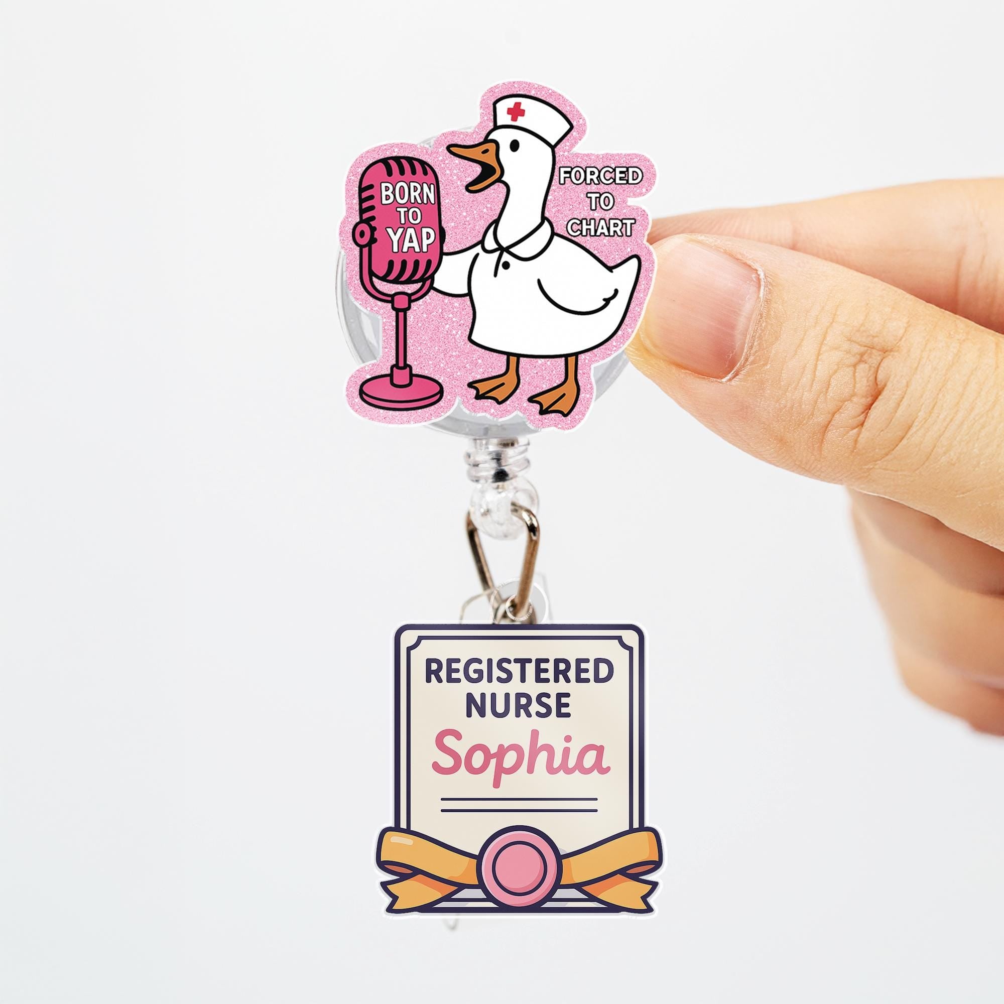 Registered Nurse Badge Reel, Funny RN Goose ID Holder, Personalized Goose Badge, Born to Yap Forced to Chart, Cute Yapper Nurse Gift for Her