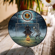 Skeleton Soccer Halloween Suncatcher - Grim Reaper Pumpkin Sports Decor - Spooky Football Gift