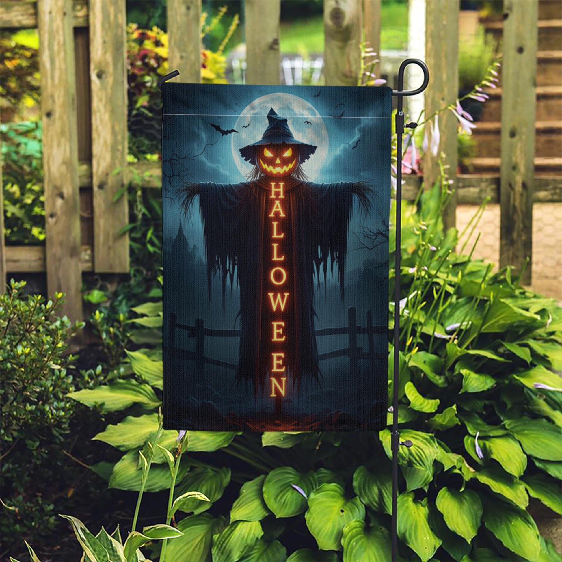 Spooky Halloween Garden Flag, Scarecrow Jack O'Lantern Yard Decor, Creepy Outdoor Banner, Gothic Holiday Decoration for Porch & Lawn