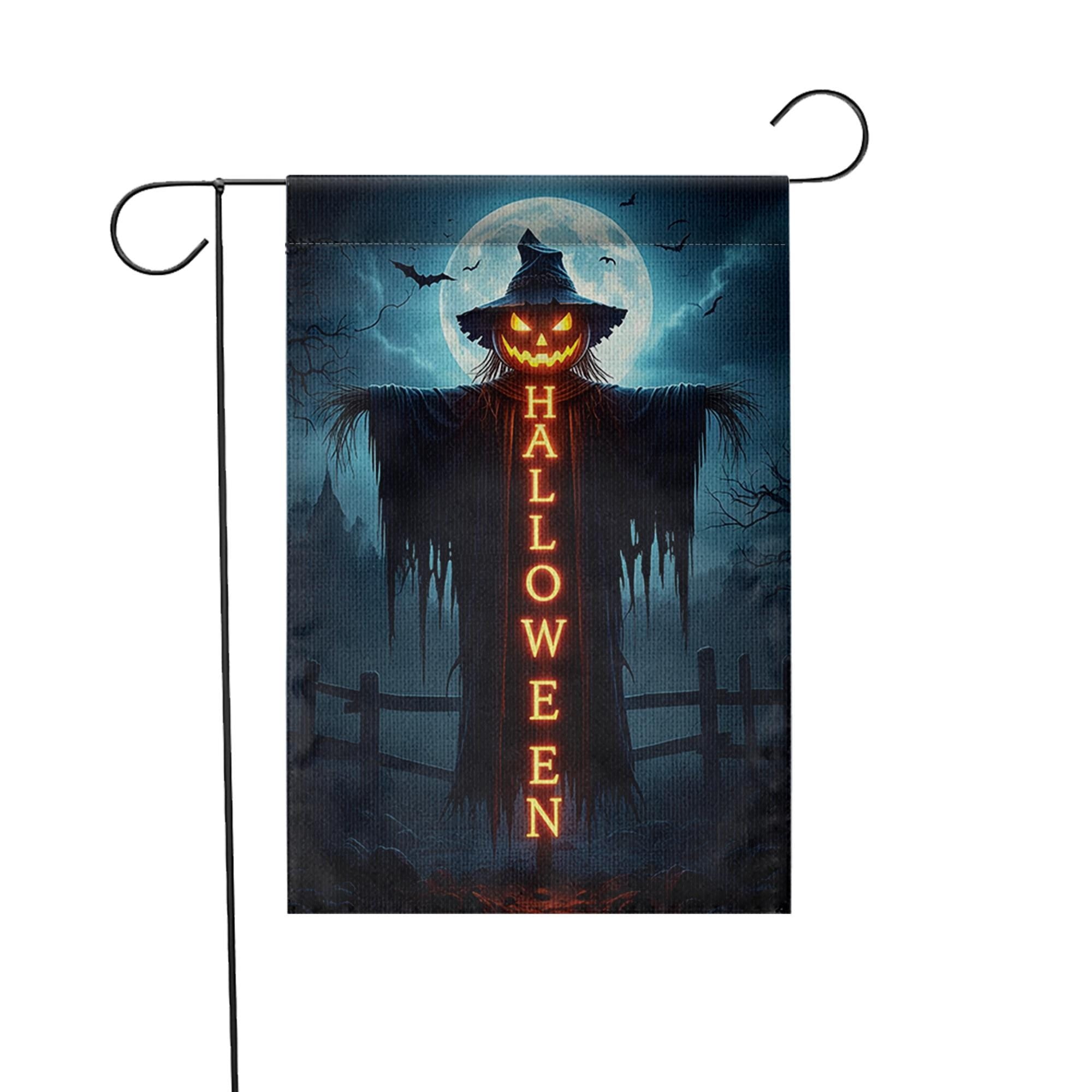Spooky Halloween Garden Flag, Scarecrow Jack O'Lantern Yard Decor, Creepy Outdoor Banner, Gothic Holiday Decoration for Porch & Lawn