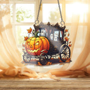 Spooky Pumpkin Carriage ornament , Ghost Halloween Decoration, Gothic Jack O' Lantern Hearse, Creepy Cute Window Hanging Ornament