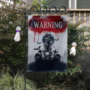 Warning Skull Garden Flag – Creepy Halloween Outdoor Decor with Graveyard, Bats & Blood for Yard, Lawn or Haunted House Display