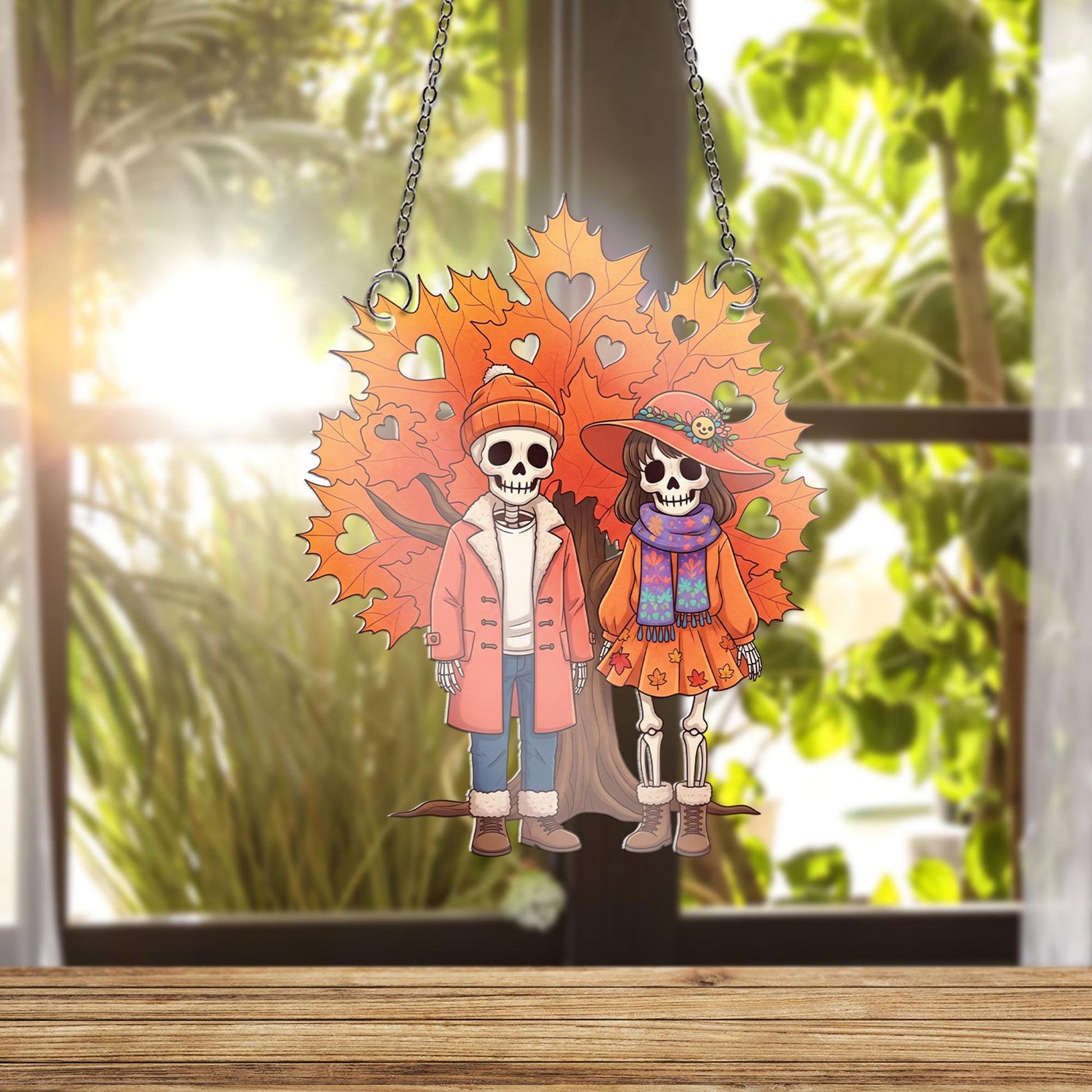 Skeleton Couple Ornament , Gothic Romance Wall Art, Creepy Cute Autumn Love Halloween Ornament, Fall Anniversary Gift