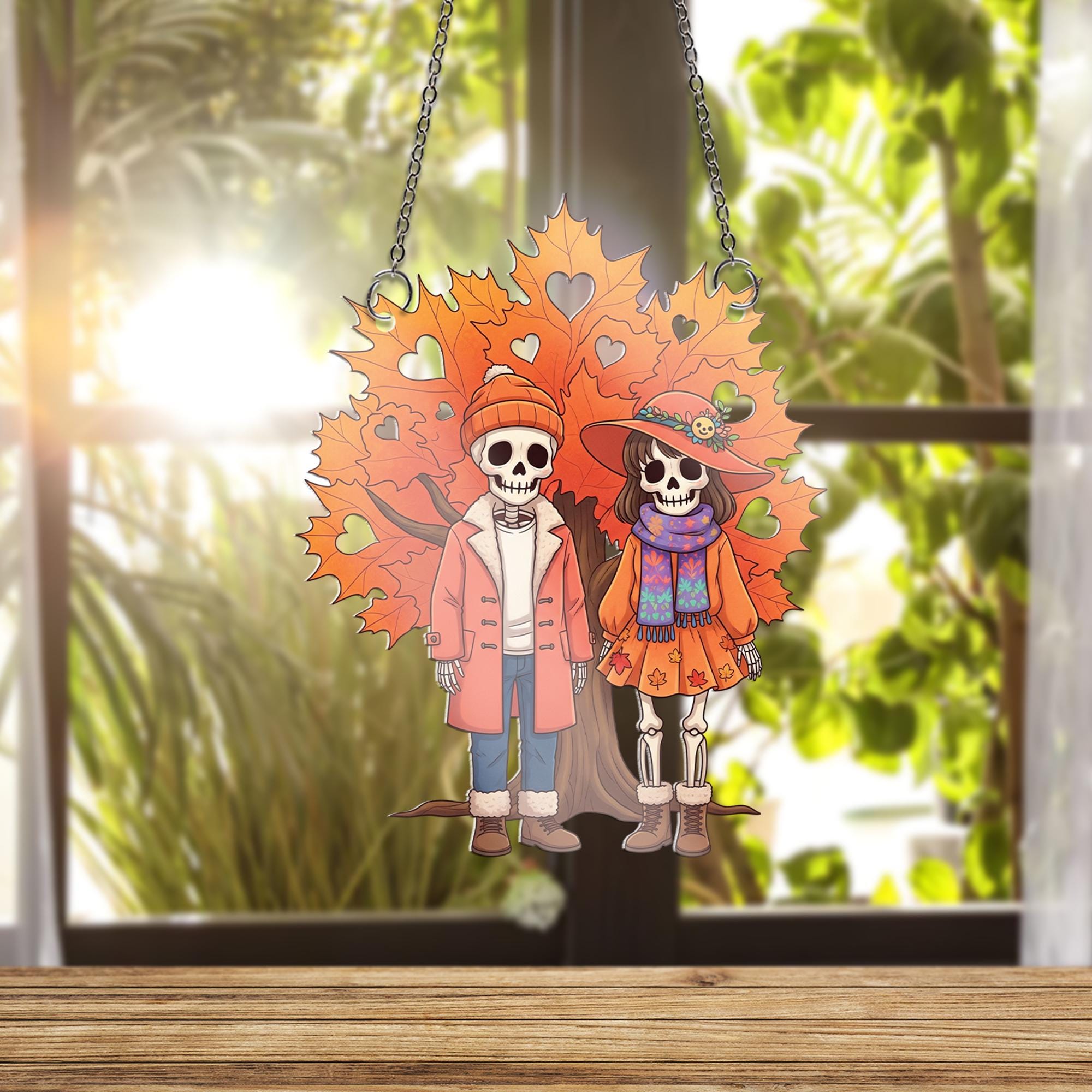 Skeleton Couple Ornament , Gothic Romance Wall Art, Creepy Cute Autumn Love Halloween Ornament, Fall Anniversary Gift