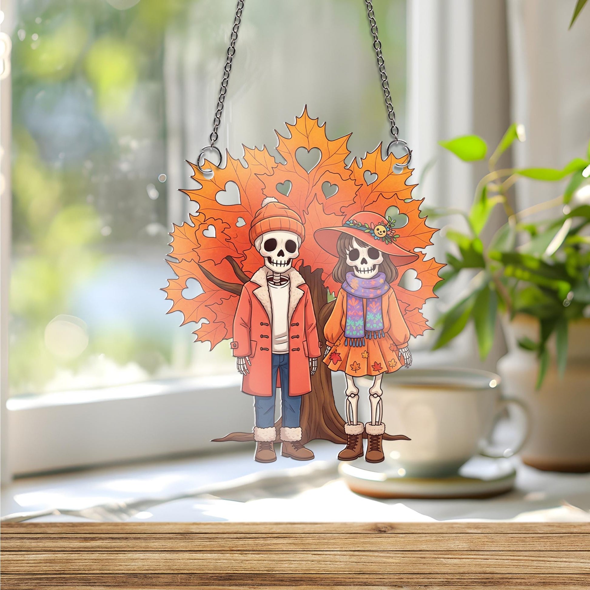 Skeleton Couple Ornament , Gothic Romance Wall Art, Creepy Cute Autumn Love Halloween Ornament, Fall Anniversary Gift