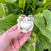 Honk If You're Haunted Badge Reel – Cute Halloween Goose ID Holder, Funny Nurse Badge Clip, Ghost Duck Gift for Spooky Season