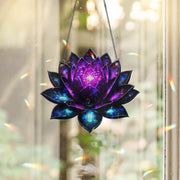 Black Lotus Holographic Window Hanging – Iridescent Lotus Suncatcher, Boho Mystic Decor, Spiritual Gift for Home or Meditation Space