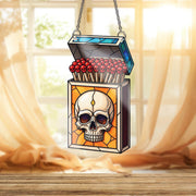 Skull Matchbox Ornament , Stained Glass Effect Gothic Art, Macabre Skull Match Ornament, Dark Academia Halloween Wall Decor